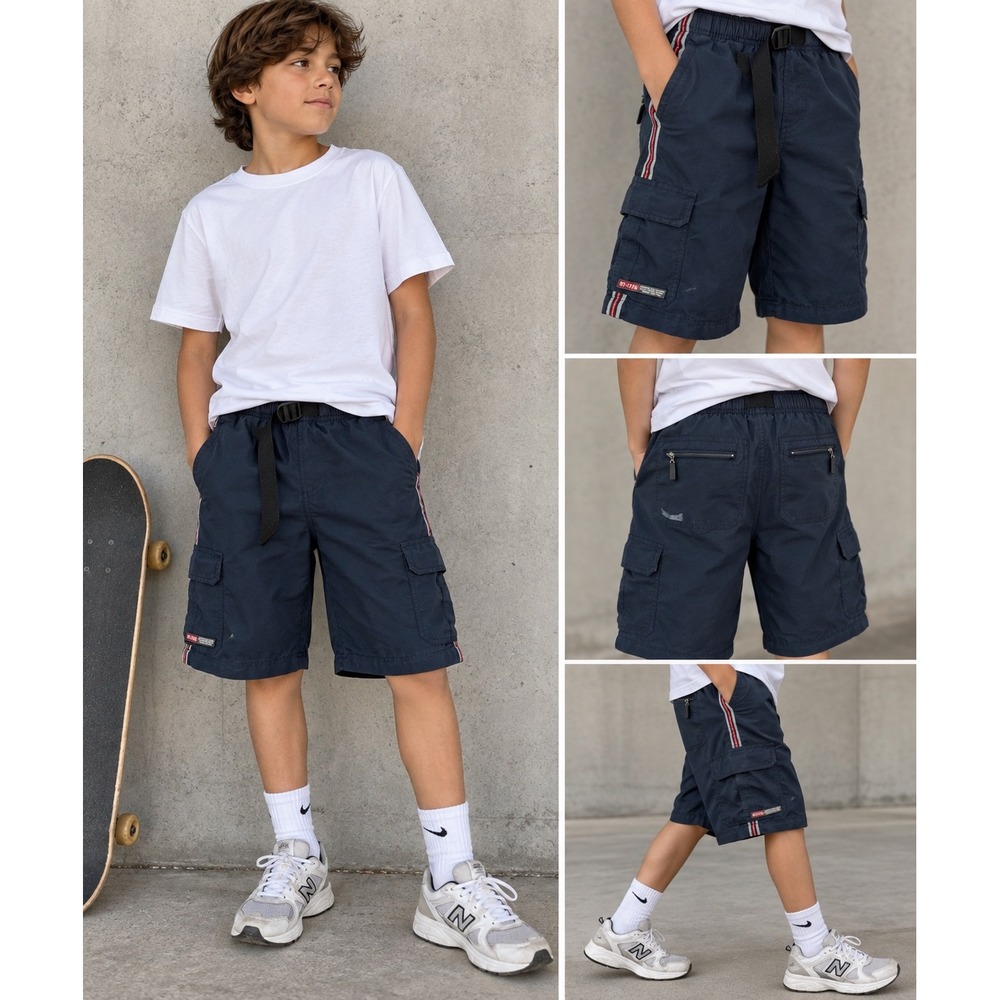 Y2K Route 66 Boys 10/12 Navy Cargo Shorts Skater Utility